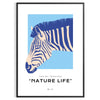 A stylized zebra in shades of blue and gray against a textured background - in a black frame