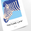 A stylized zebra in shades of blue and gray against a textured background - as a rolled, unframed print