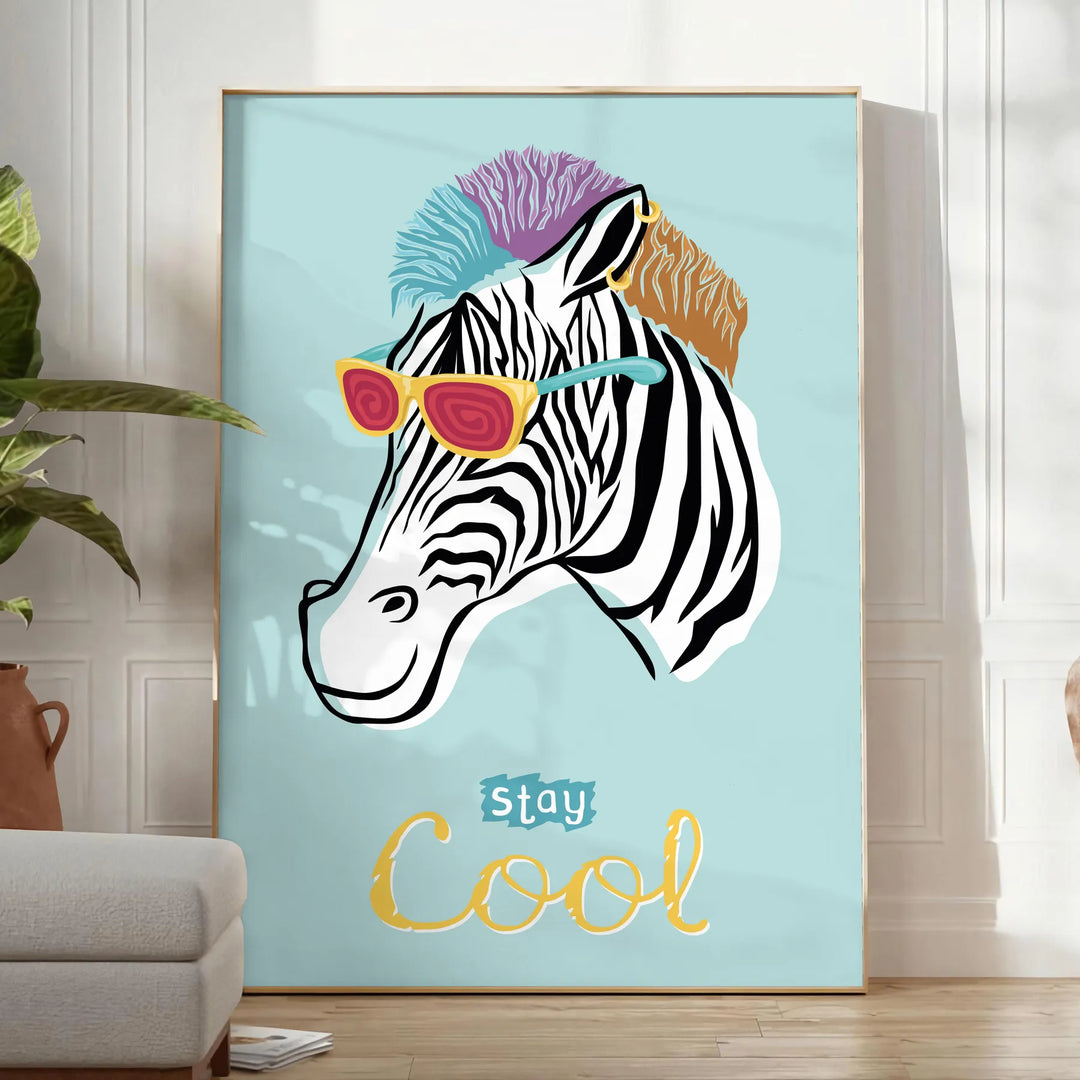 Black and white zebra stripes on a textured background - in a bright minimalist room with a plant and an armchair
