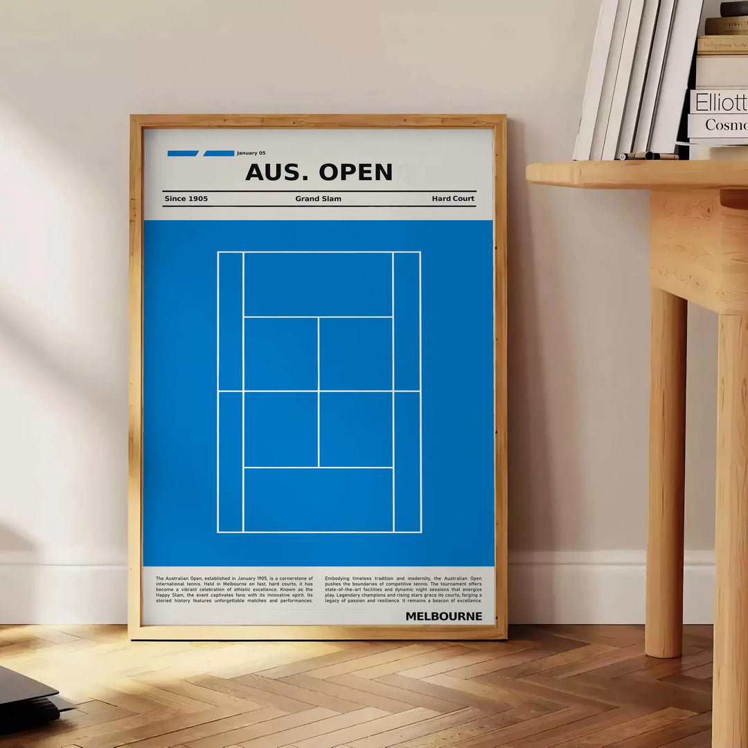 Illustration of a tennis court with players at the Australian Open Grand Slam