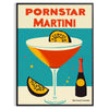 Pop-art style illustration of a Pornstar Martini cocktail in blue and red