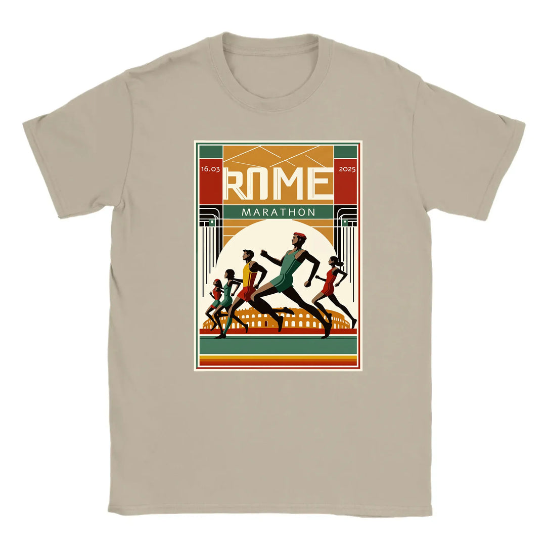 T-shirt featuring a graphic of the Rome Marathon 3 logo