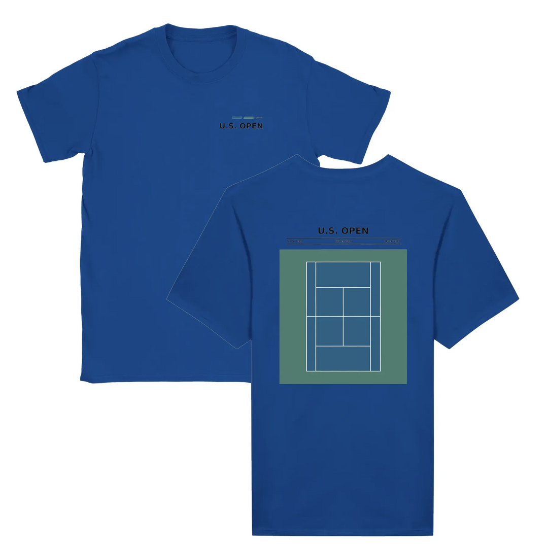 T-shirt featuring a graphic of a tennis player serving at the US Open
