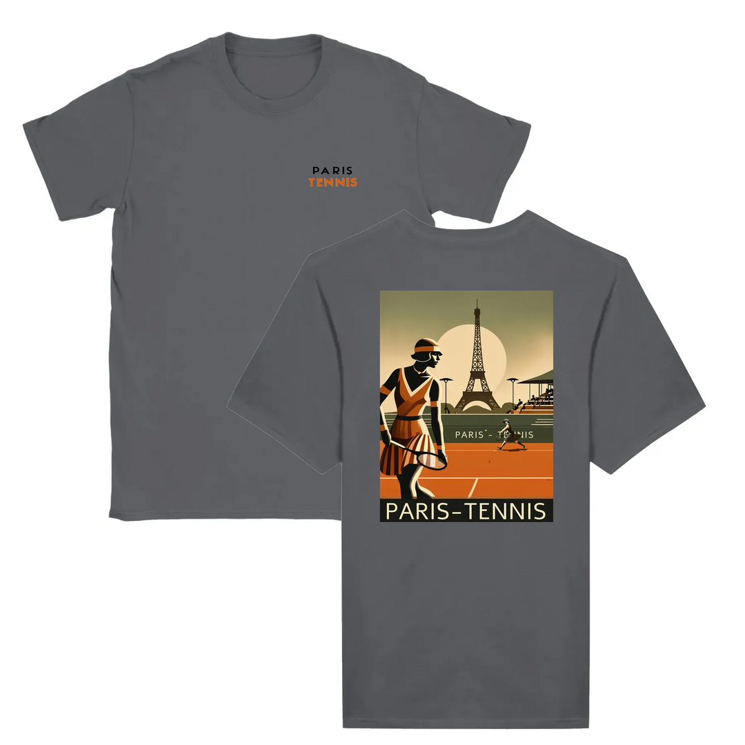 T-shirt featuring a graphic of tennis players in Paris