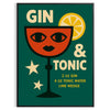 A gin and tonic cocktail with orange zest and green garnishes
