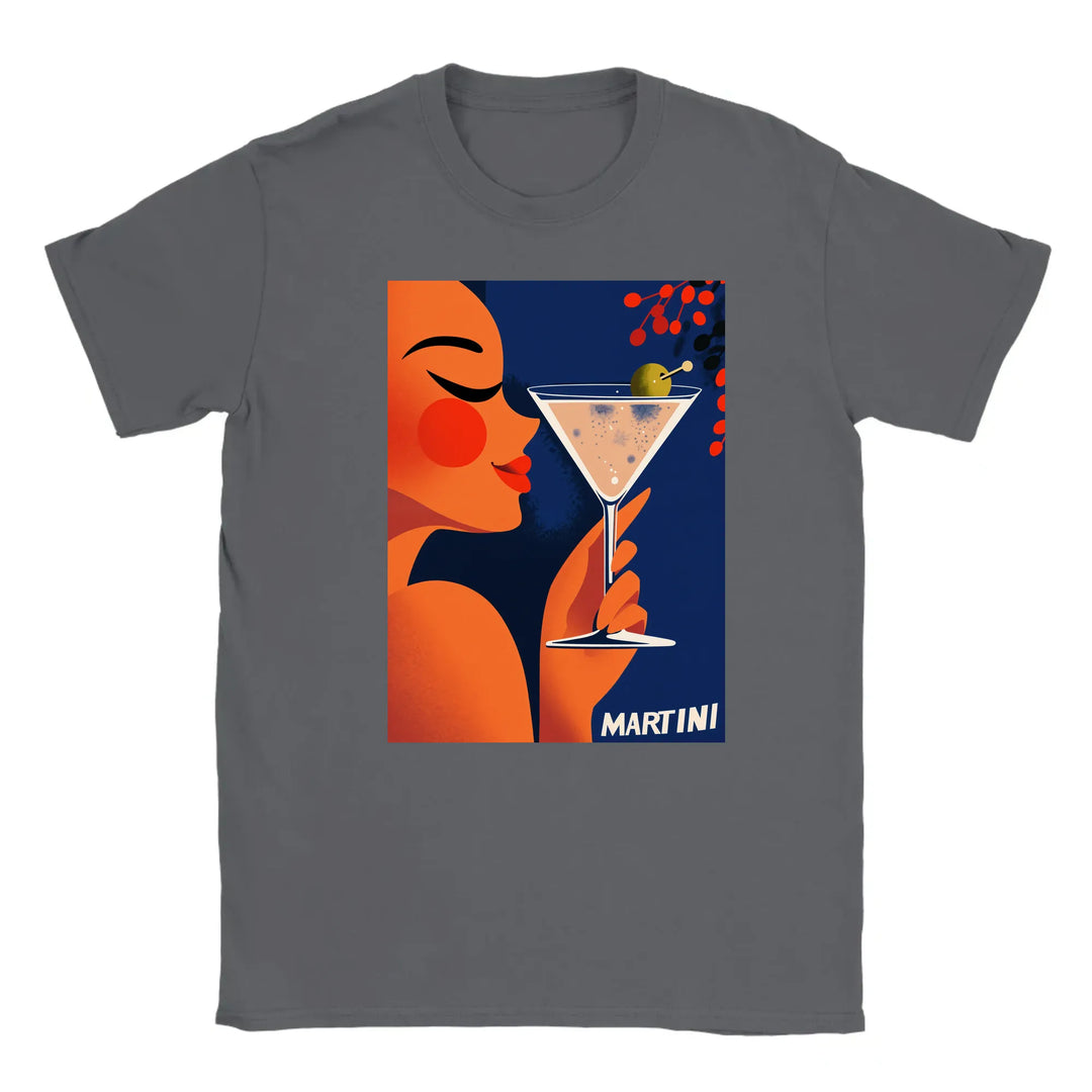 カクテルを楽しむ女性のグラフィックがプリントされたTシャツ