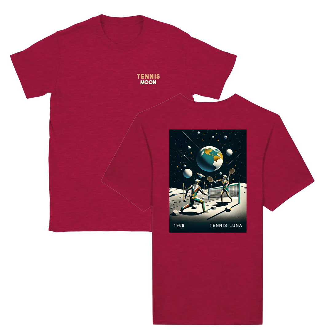 T-shirt featuring a graphic of a tennis ball and moon