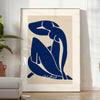 Matisse's Blue Nude II featuring abstract figure in blue and white tones