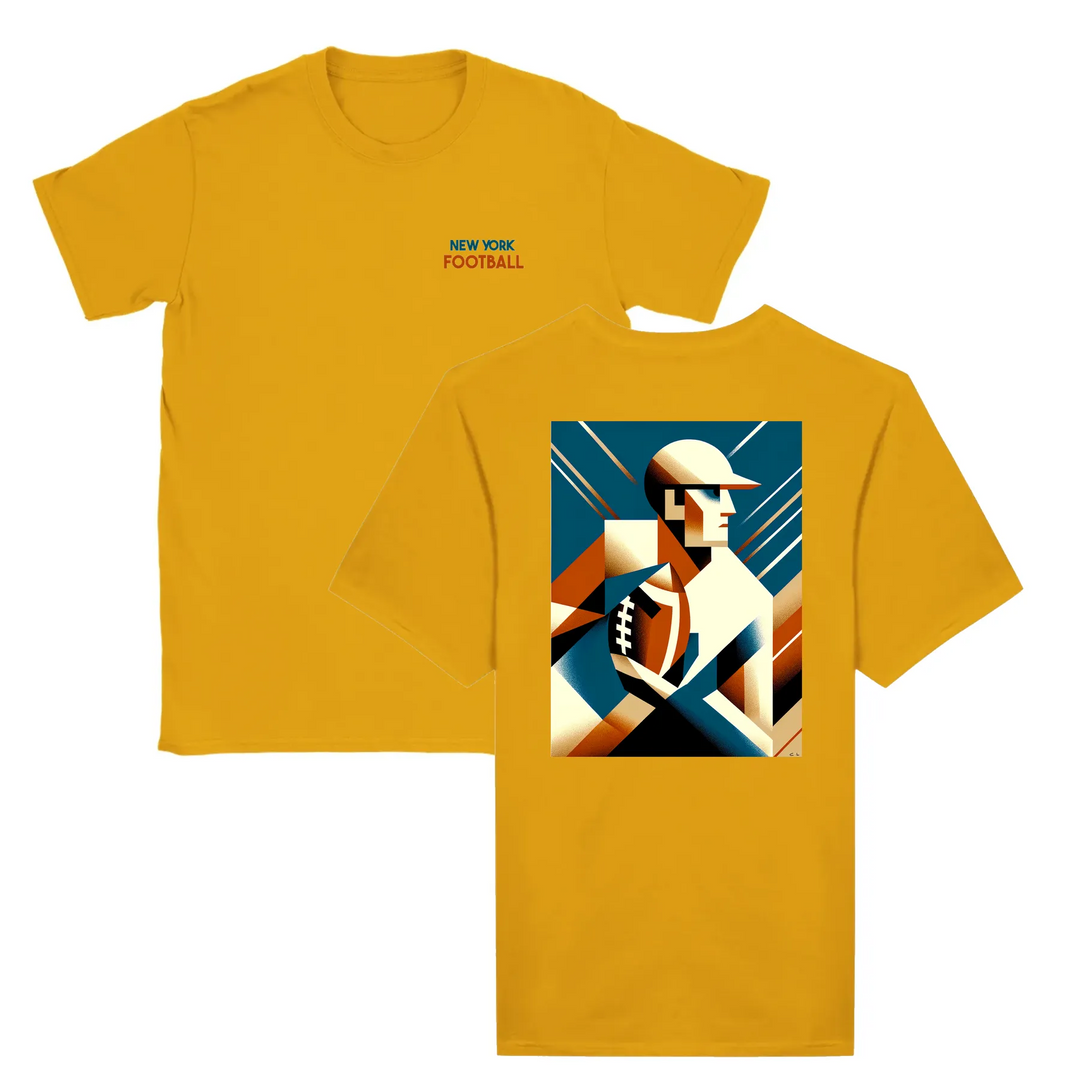 T-shirt featuring an illustration of an American football in action