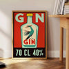 Retro minimalist illustration of a gin cocktail in orange and red hues