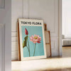 Vintage-style Tokyo flora botanical poster with green and blue tones