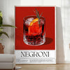 Illustration of a Negroni cocktail with orange and red splashes
