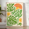 Green and gray boho botanical poster with vintage plant illustration