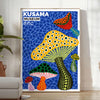 Green and yellow mushroom artwork in Yayoi Kusama style poster