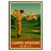 Art Deco poster featuring a golf scene in Cannes Mougins with yellow and gray tones