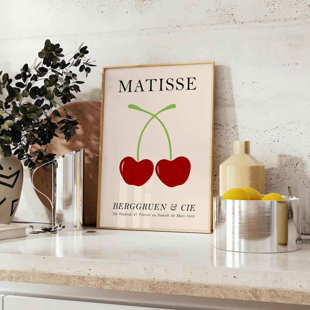 Orange and red Matisse papier découpés cherries poster, modern art print