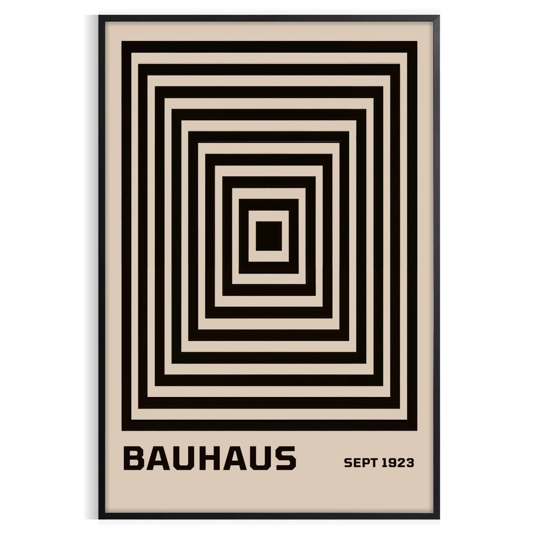 Bauhaus pyramid poster in brown, gray, and green geometric design
