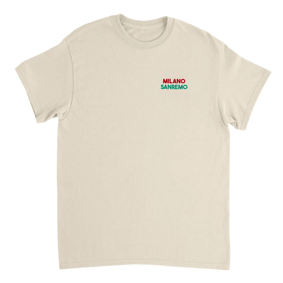 T-shirt featuring a graphic of the Milano–Sanremo cycling race