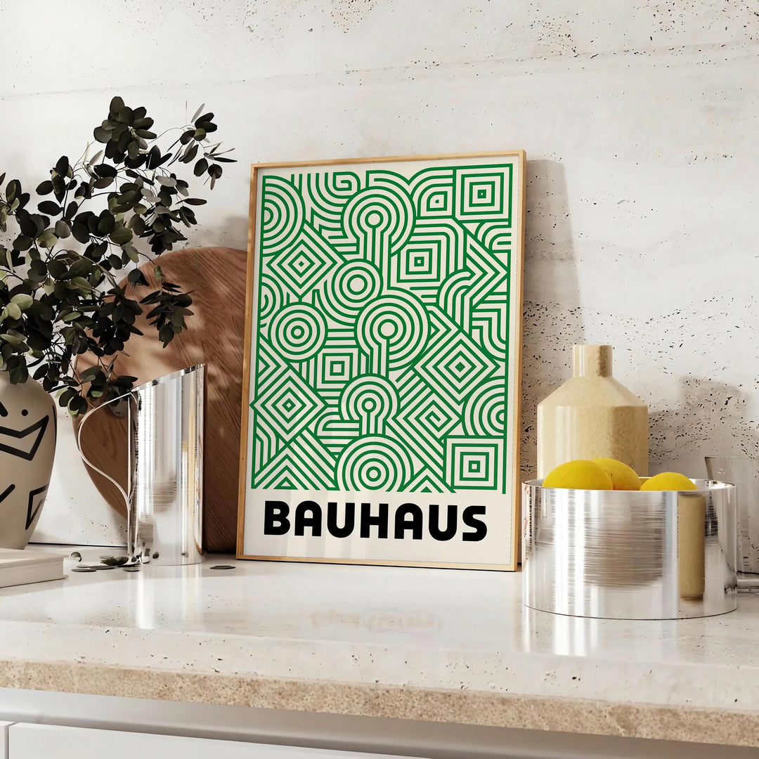 Αφίσα Bauhaus με γεωμετρικό σχέδιο σε πράσινο, λευκό και γκρι