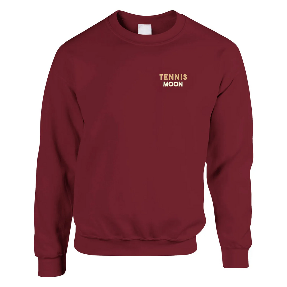Unisex sweater featuring an embroidered Tennis Moon design on the chest