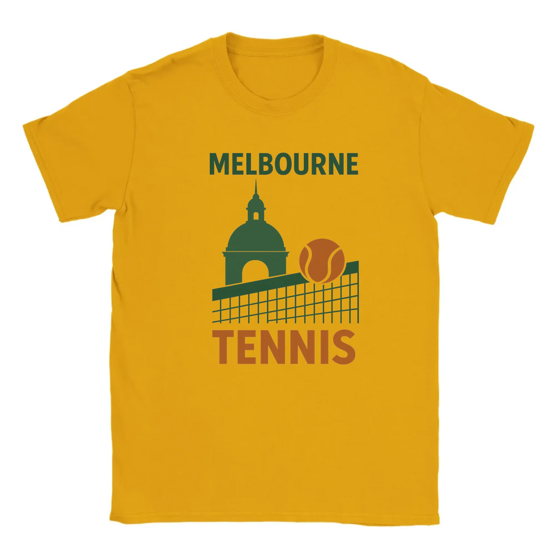 T-shirt featuring a graphic of tennis players in Melbourne