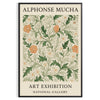 Ilustração botânica em estilo Art Nouveau de Alphonse Mucha com designs florais intrincados em tons terrosos