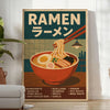 Illustrated Japanese ramen kitchen poster in earthy green and brown tones