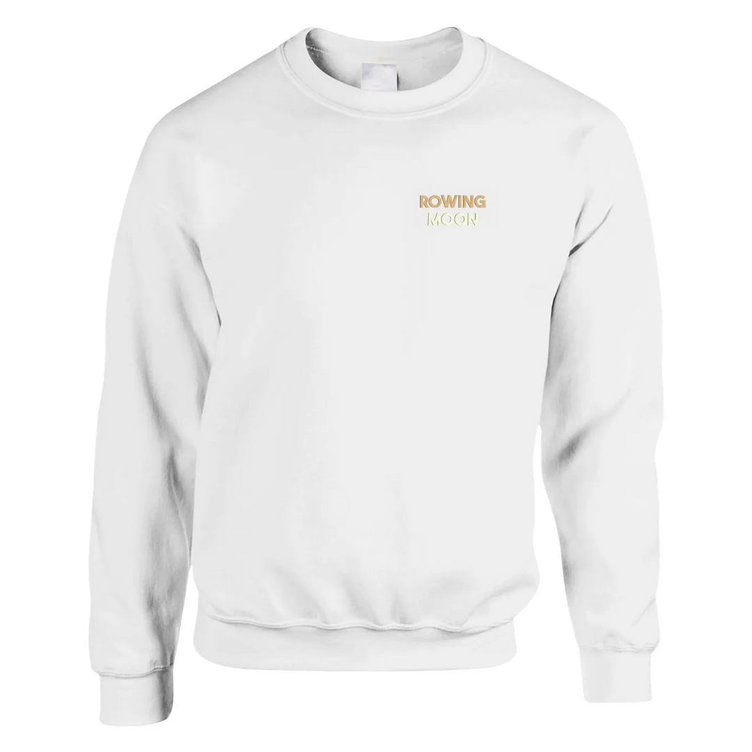 Embroidered sweater featuring a rowing moon design on the chest