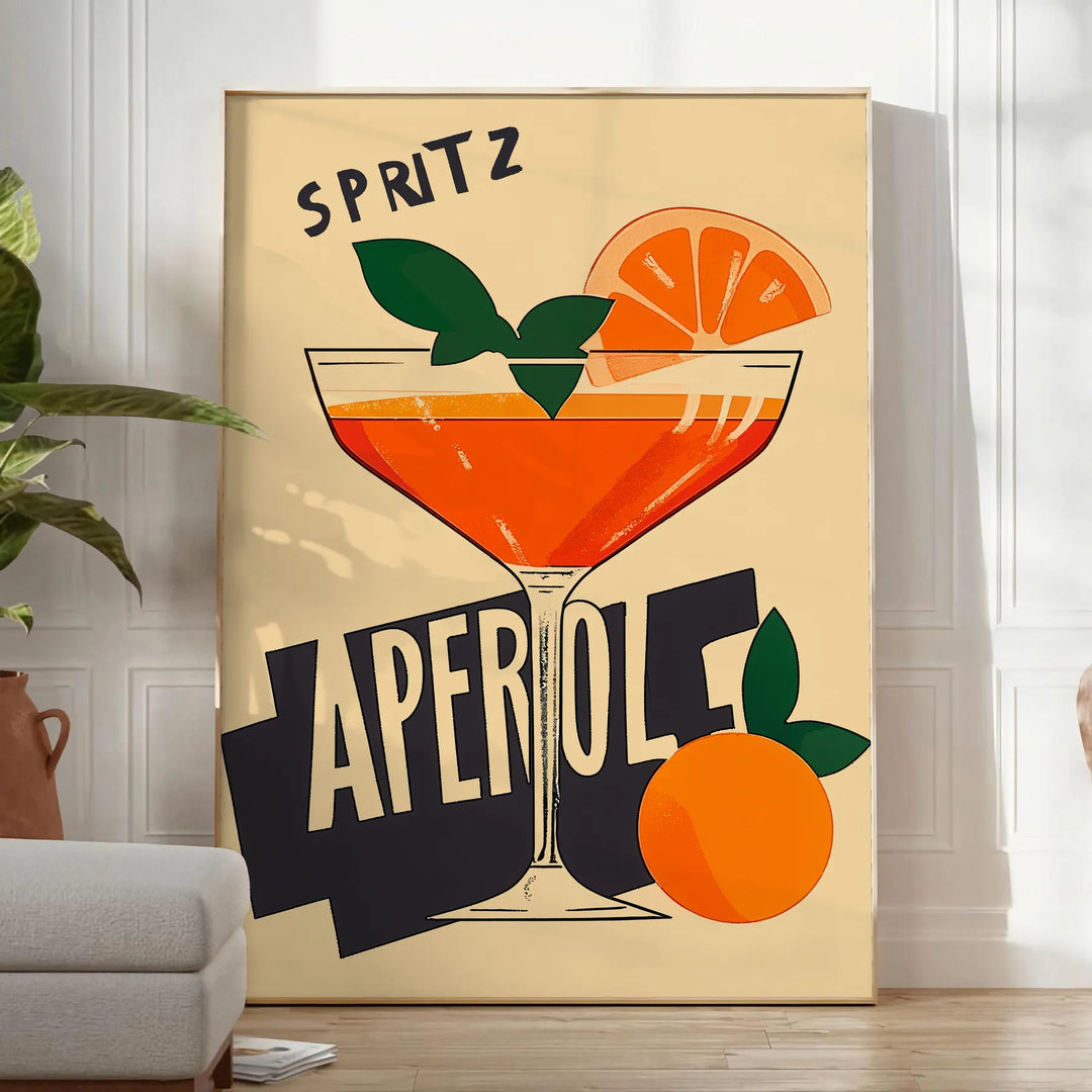 Illustration of an Aperol 2 cocktail in retro orange and brown tones