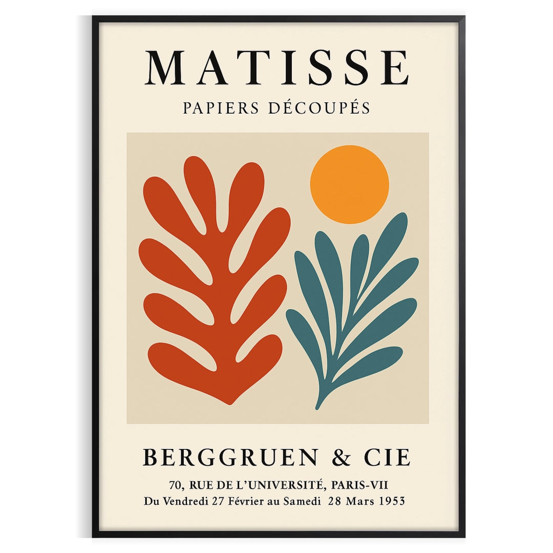 Matisse cutout poster showing abstract orange and red paper shapes