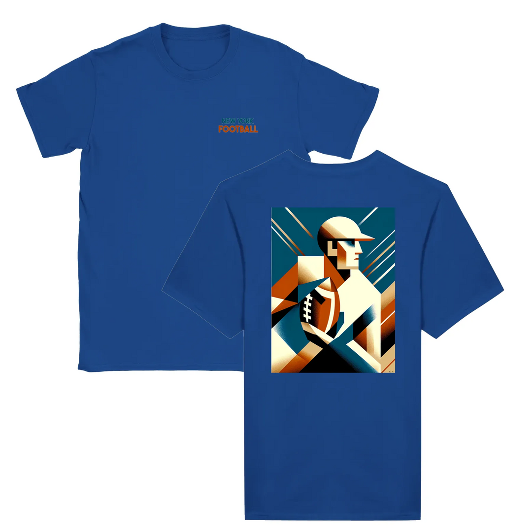 T-shirt featuring an illustration of an American football in action