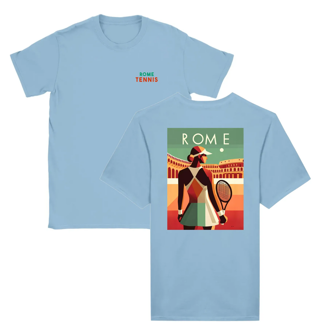 T-shirt featuring a graphic of a tennis player in action