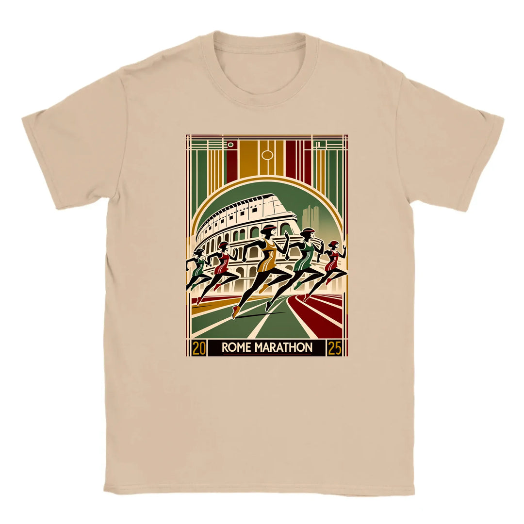 T-shirt featuring a graphic design inspired by the Rome Marathon