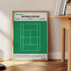 Retro-style graphic of a tennis court in green and white for Wimbledon