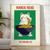 Affiche unique Neko Kitchen 2 fusion parfaite design bleu blanc fortune style cuisine symbolique décor disponible A4 cm A0