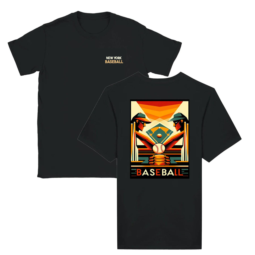 T-shirt featuring a graphic of New York baseball elements