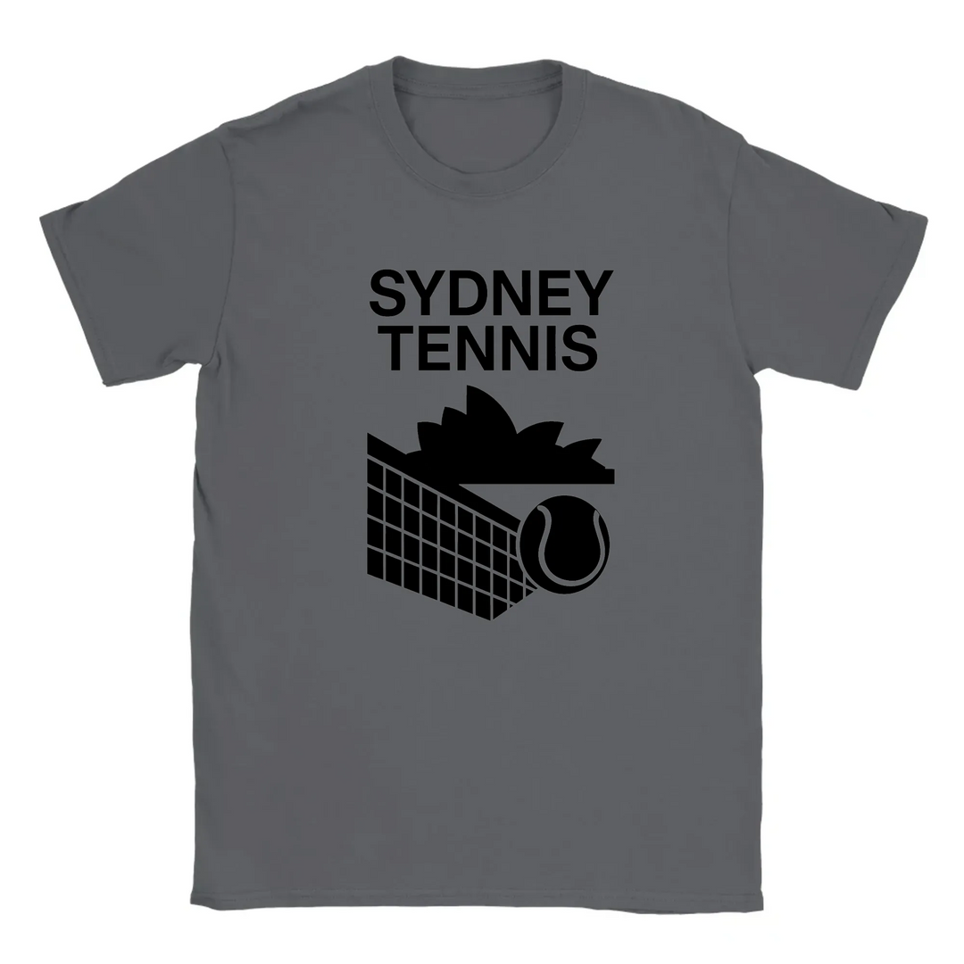 T-shirt featuring a graphic of tennis players in Sydney