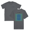 T-shirt featuring a graphic of a tennis player serving at the US Open