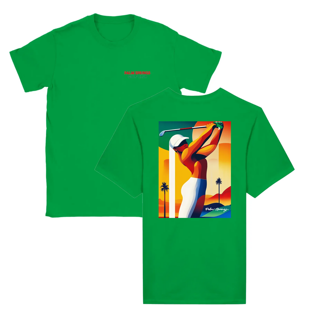 T-shirt featuring a graphic of a golf scene in Palm Springs