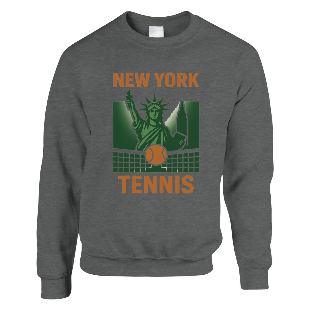 Casual sweater featuring a graphic print of 'New York Tennis' text