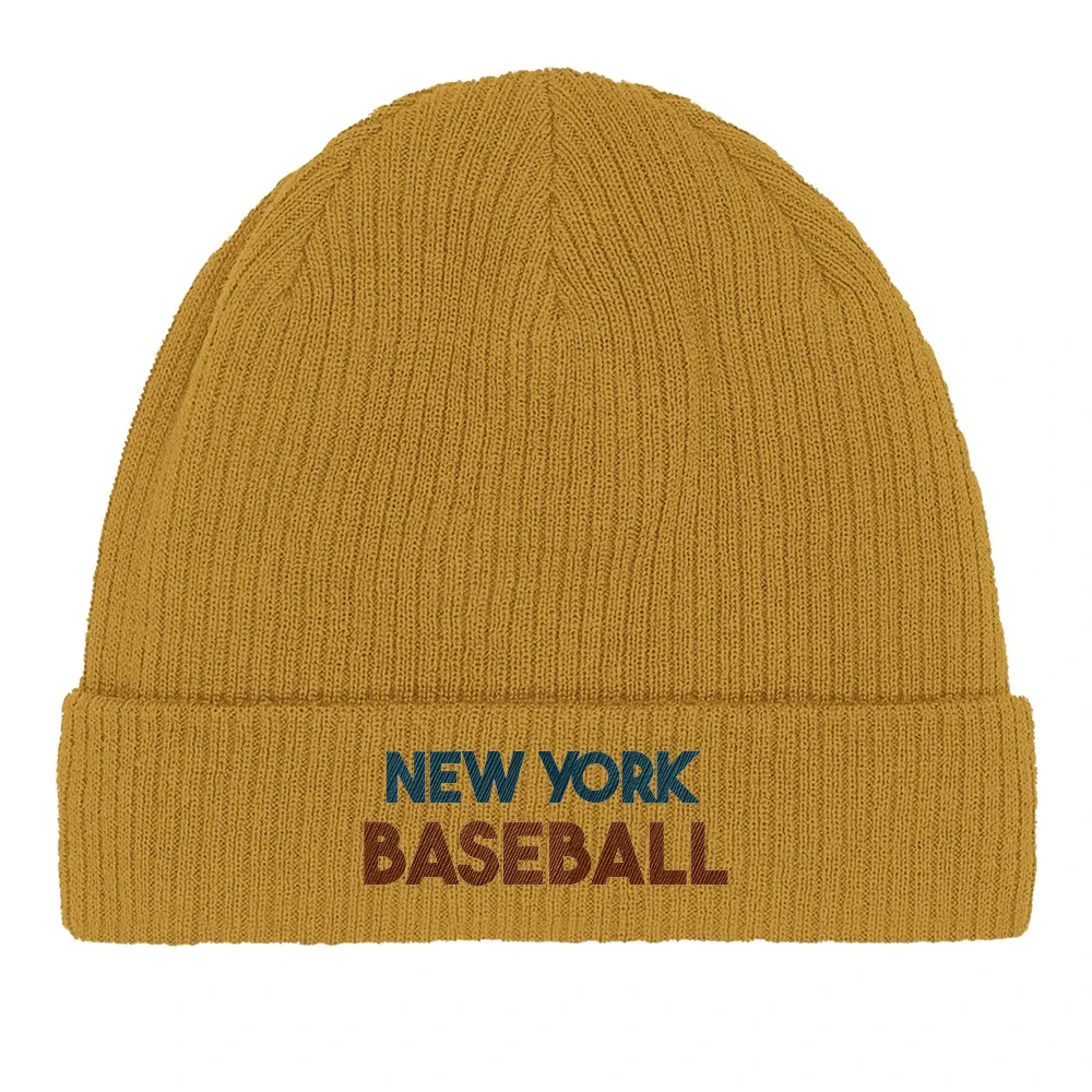 Embroidered beanie featuring a New York baseball graphic design