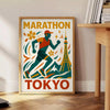 Gray and blue Tokyo marathon poster, minimalist running silhouette design