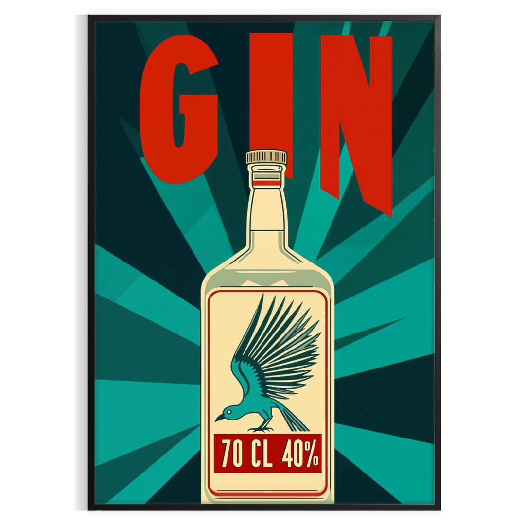 Stylized gin cocktail poster with orange and blue retro illustration