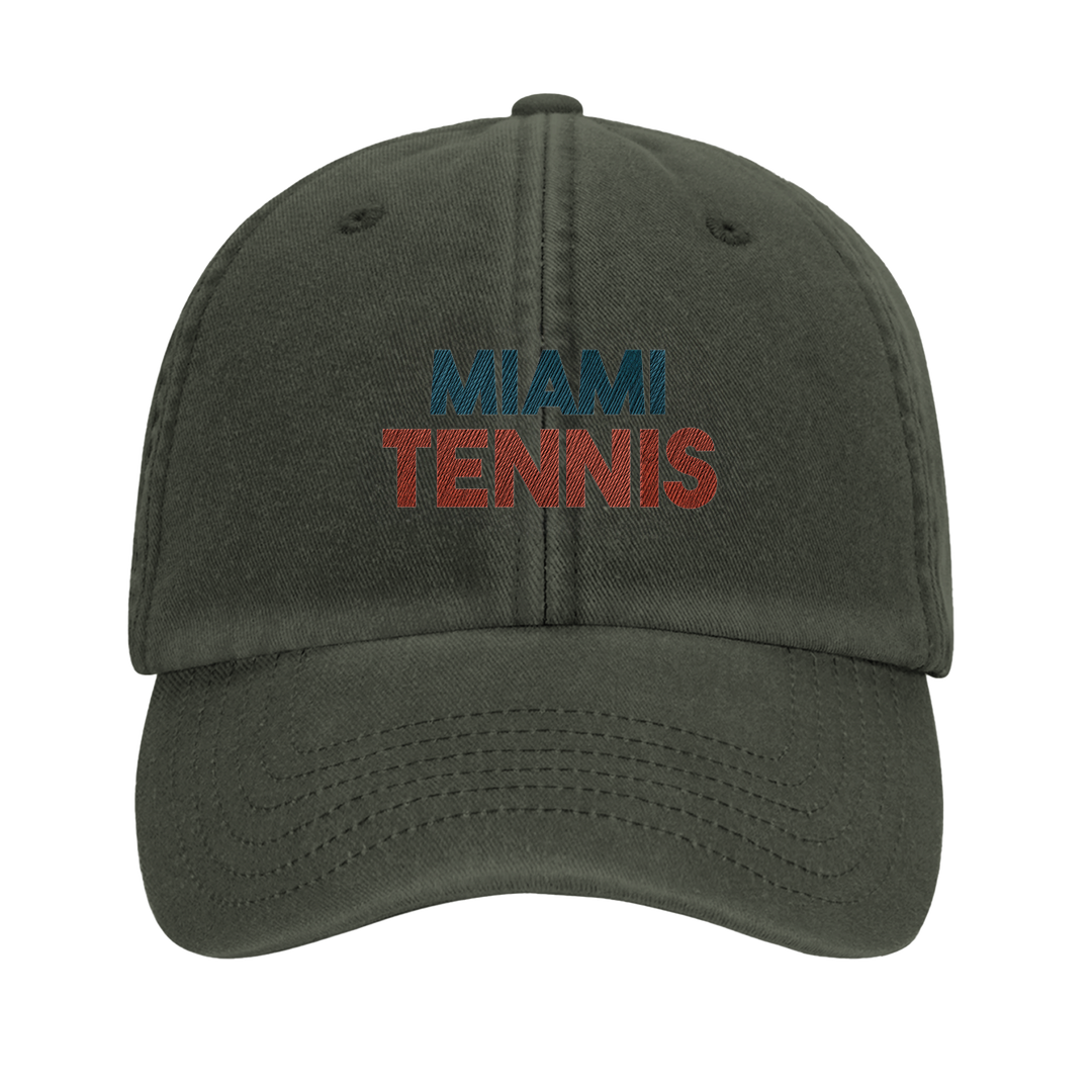 Embroidered cap featuring a vintage Miami tennis design