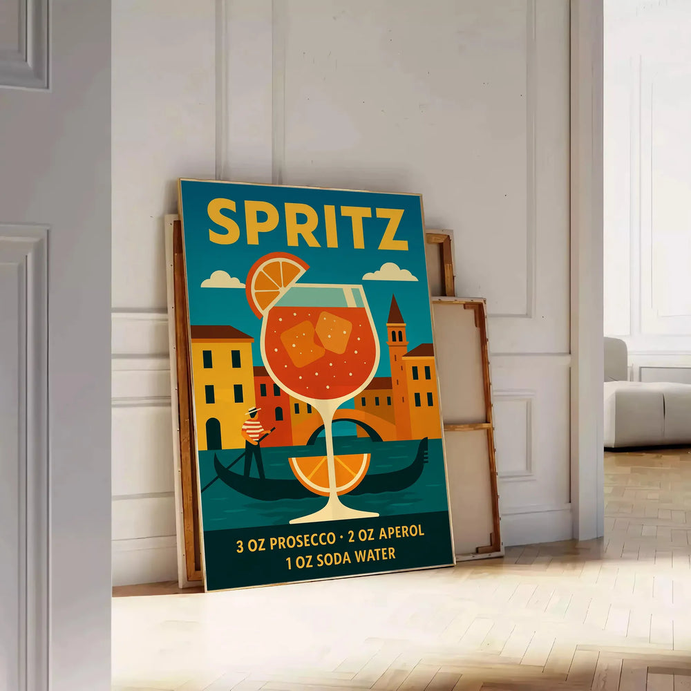 Illustration of a Spritz cocktail in orange and blue tones