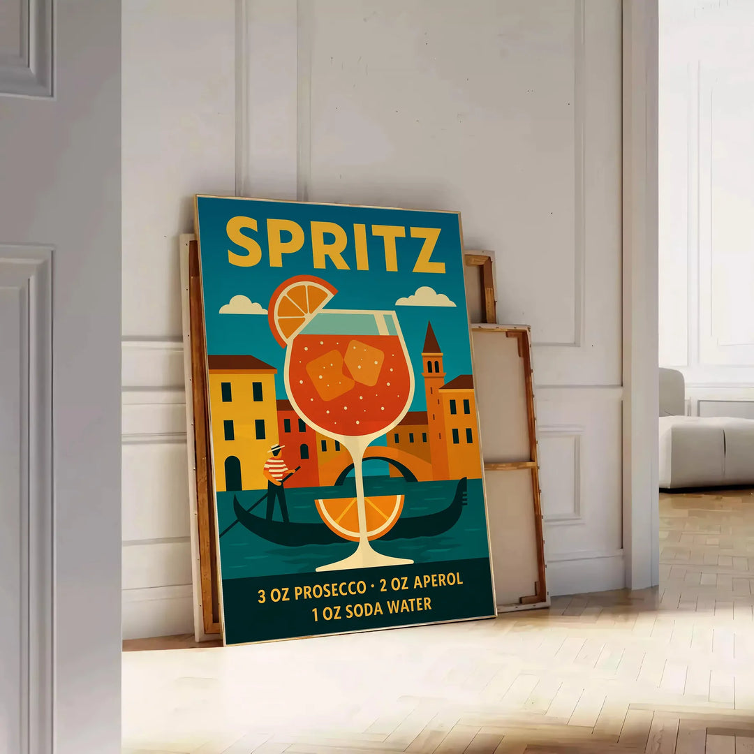Illustration of a Spritz cocktail in orange and blue tones