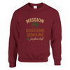 Crewneck sweater featuring a graphic of tennis elements with text 'Mission 2eme Semaine Tennis'