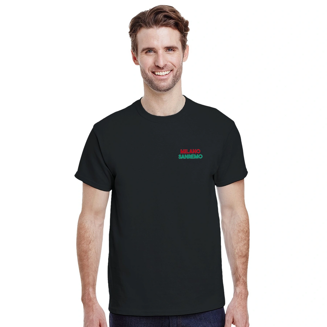 T-shirt featuring a graphic of the Milano–Sanremo cycling race