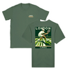 T-shirt featuring a graphic of a tennis player in action, with London landmarks in the background
