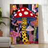 Colorful mushroom with polka dots by Yayoi Kusama, featuring green and black hues